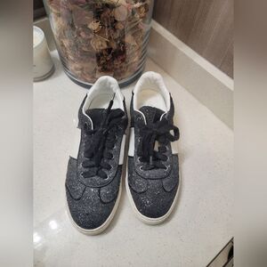 Valentino Glitter Flycrew Lace Up Sneakers in Black Glitter/Leather 36.5